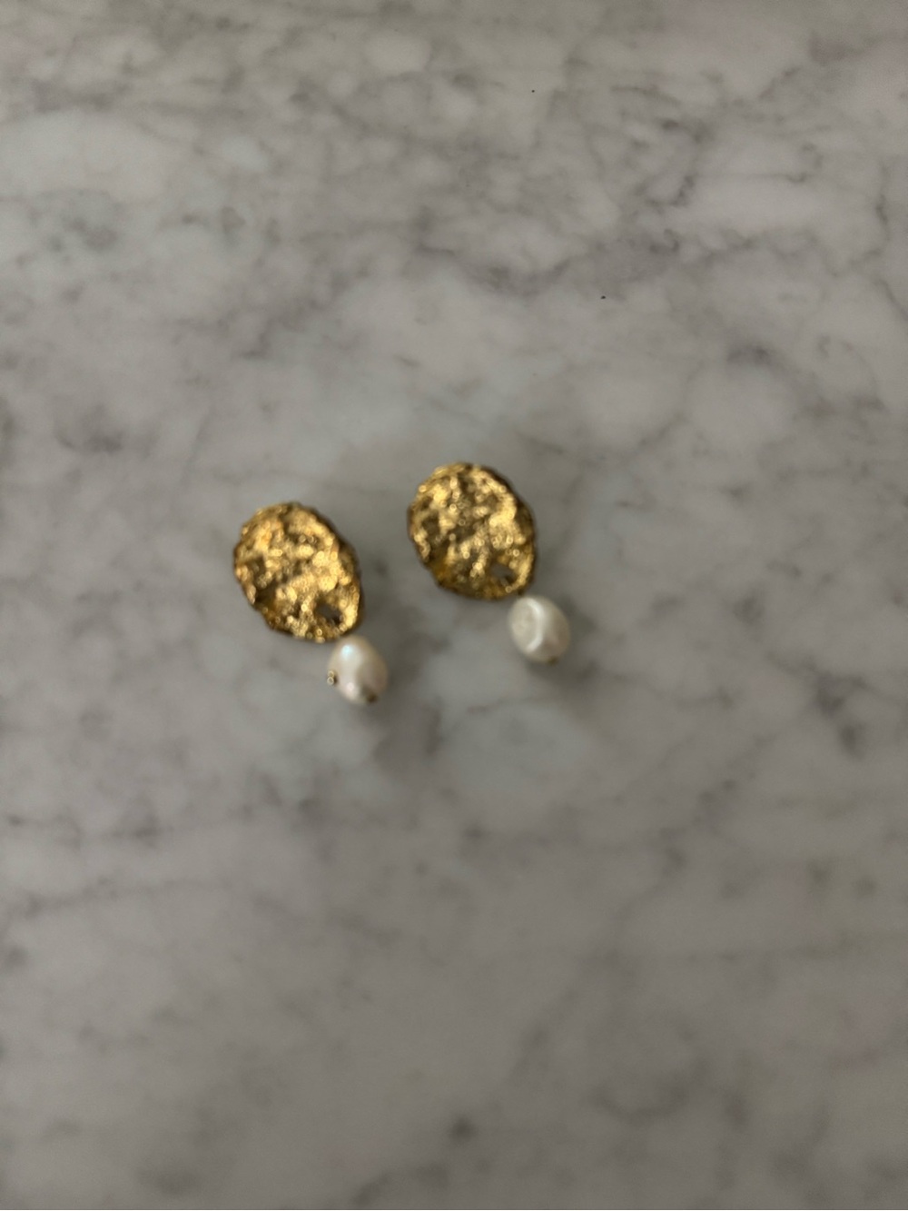 Mango Gold Textured Disc Earrings with Pearl Drops - Women Jewelry